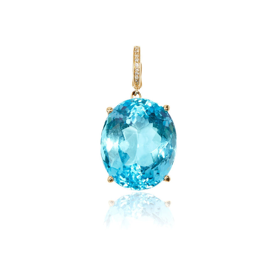 14k Gold Oval Blue Topaz Gemdrop Pendant
