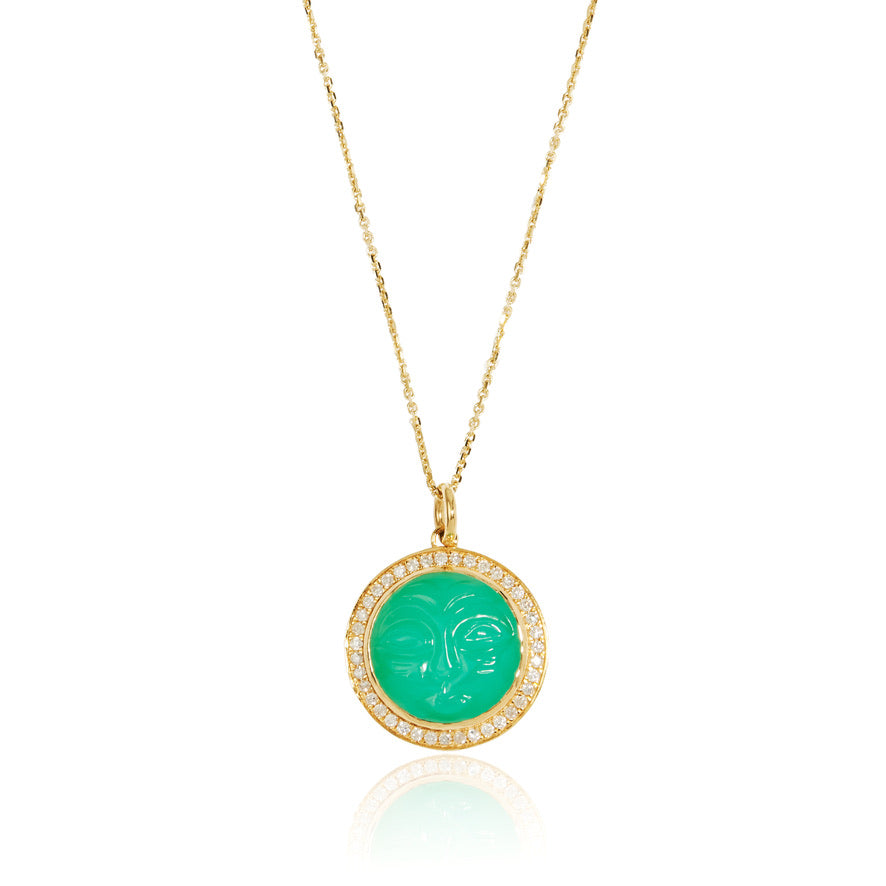 CHRYSOPHASE DIAMOND MAN IN THE MOON NECKLACE