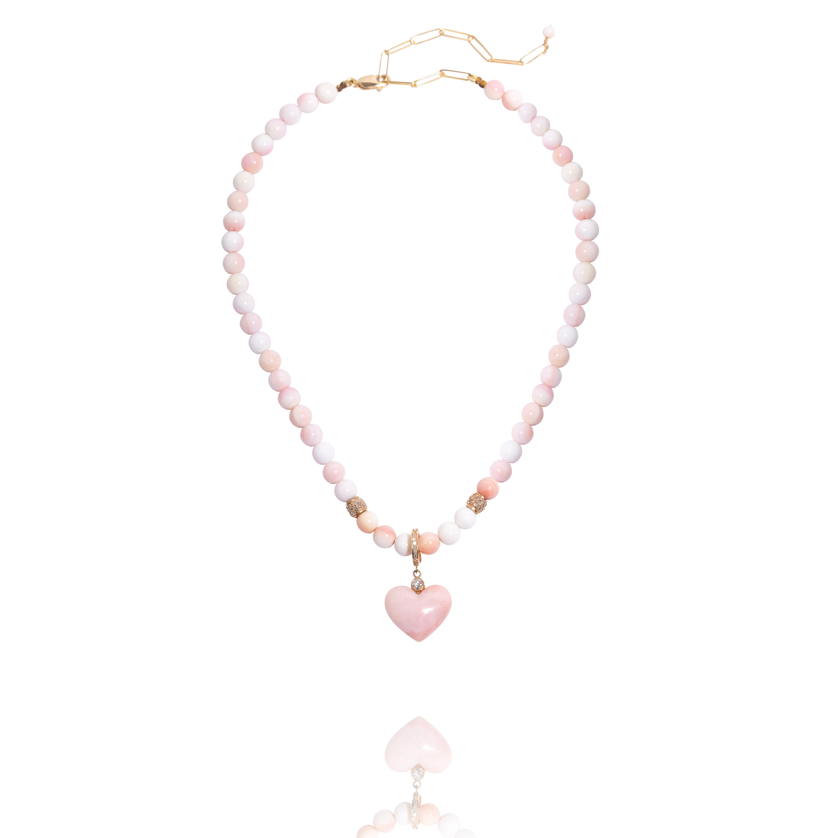 14k Gold Diamond Coral Heart Pendant