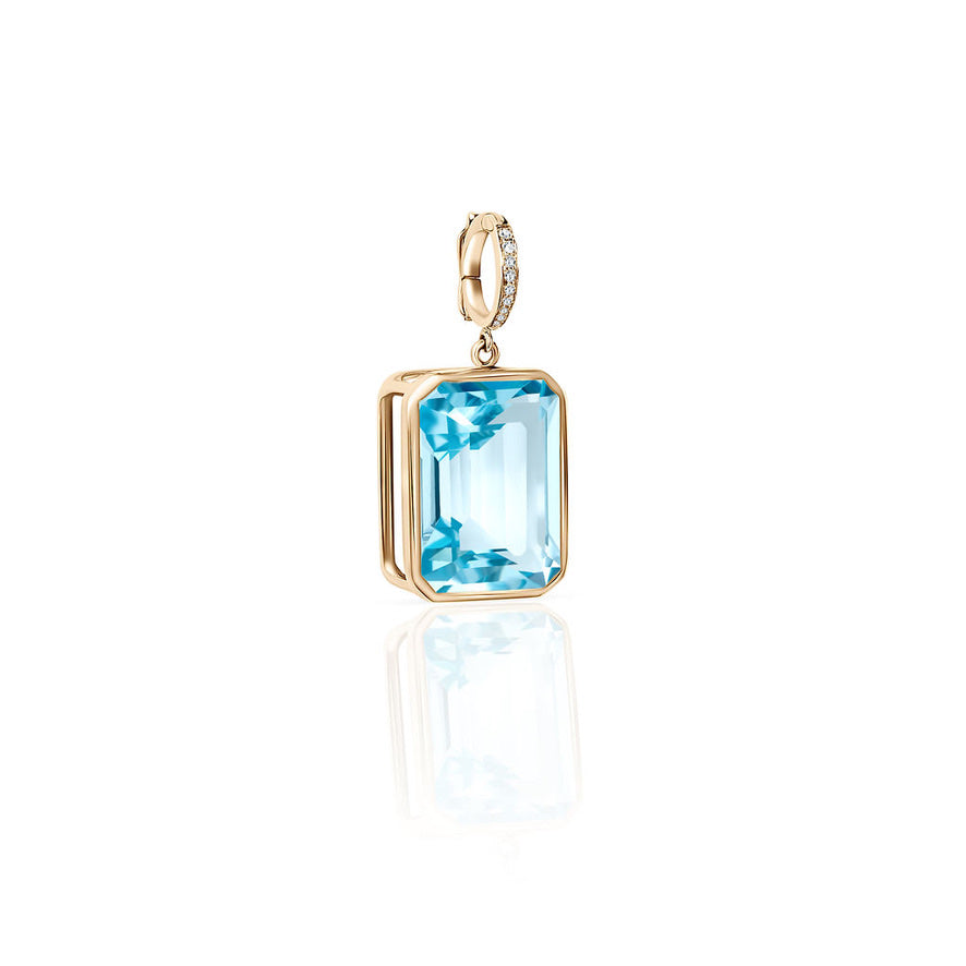 14k Gold Emerald Cut Blue Topaz Gemdrop Pendant