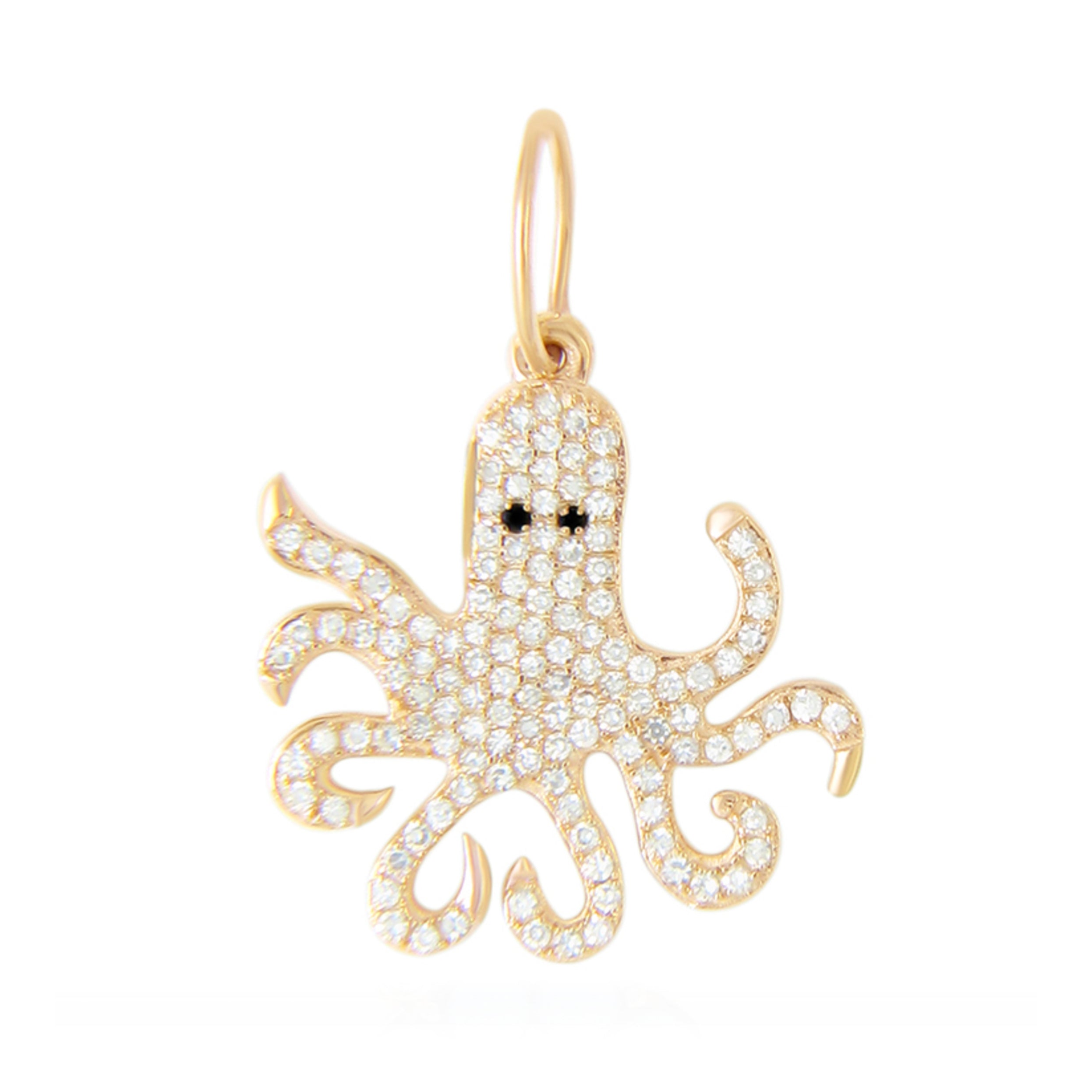Diamond Pave Octopus Charm in 14k Gold