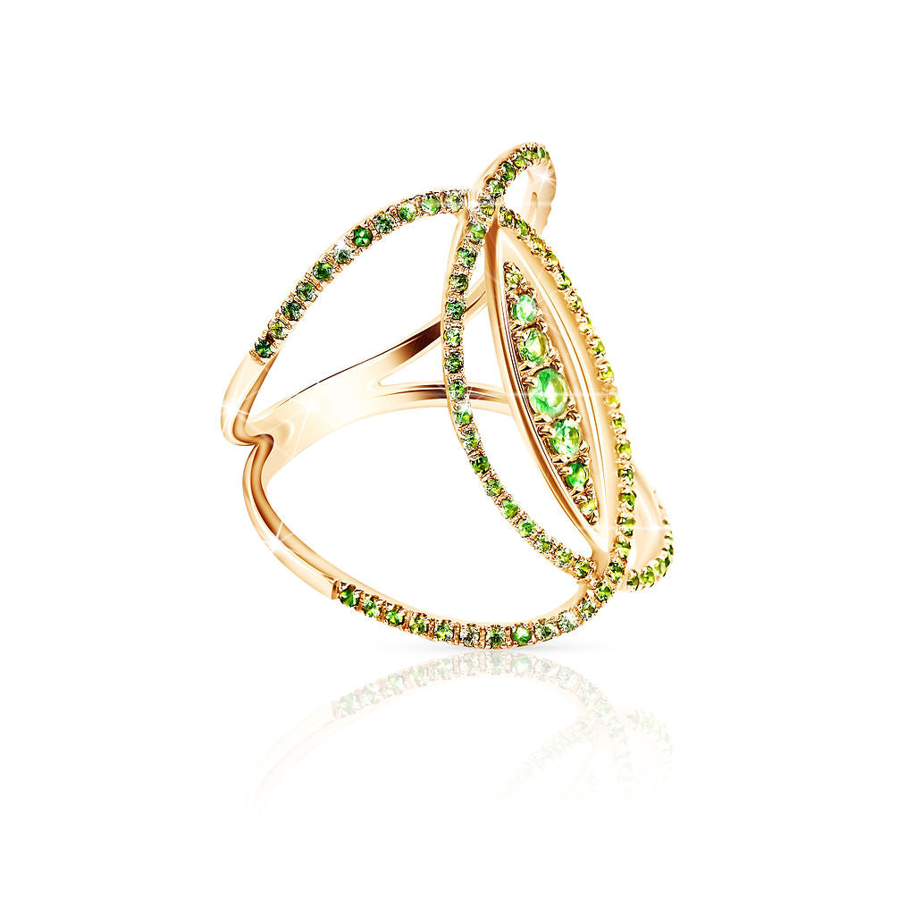 18k Gold Tsavorite Diamond Marquis Ring