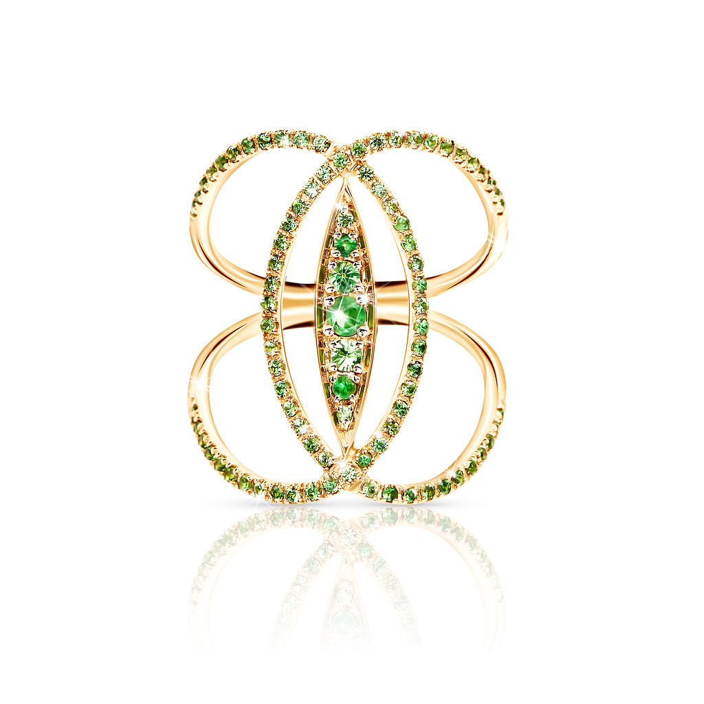 18k Gold Tsavorite Diamond Marquis Ring