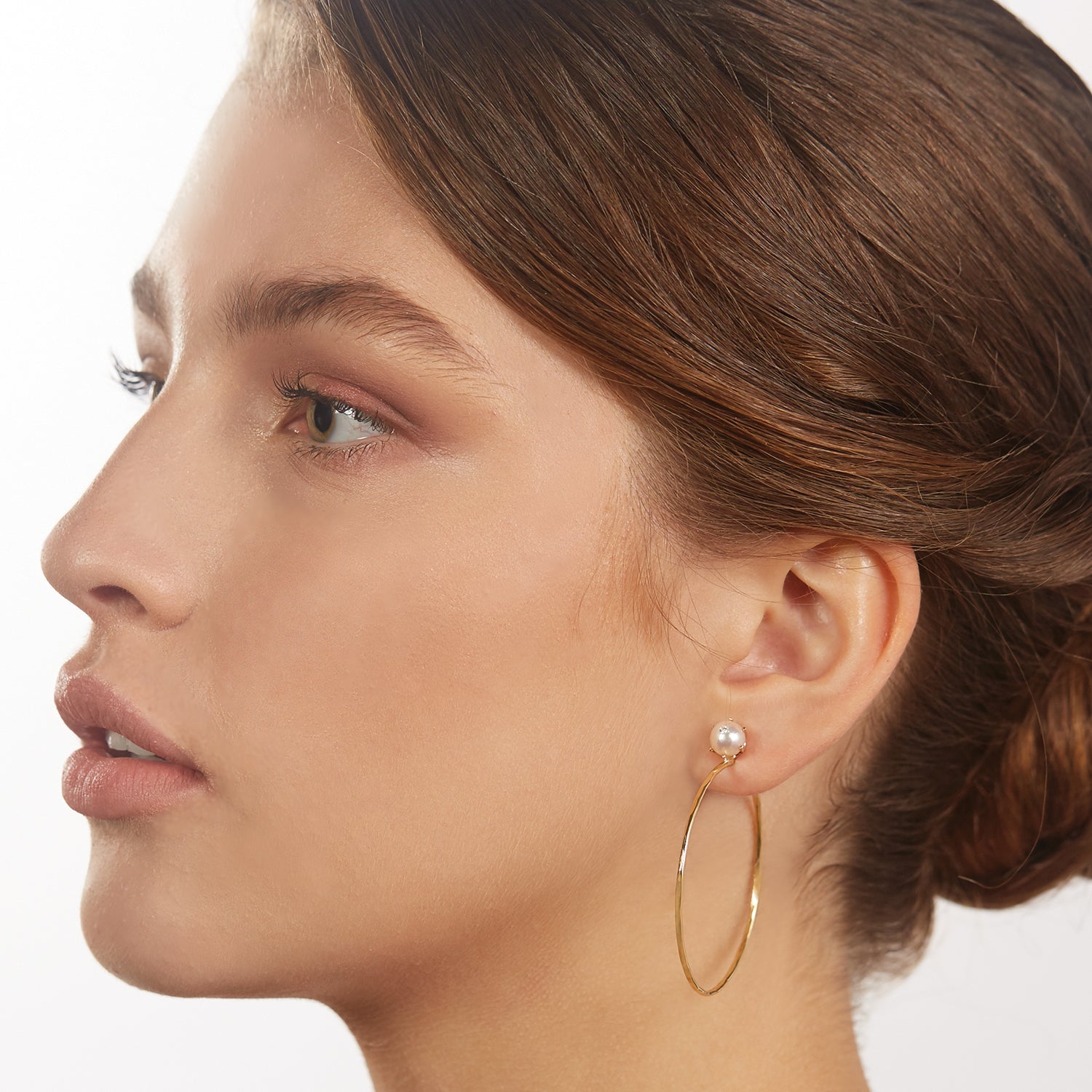 18k Yellow Gold Pearl Stud Hoops