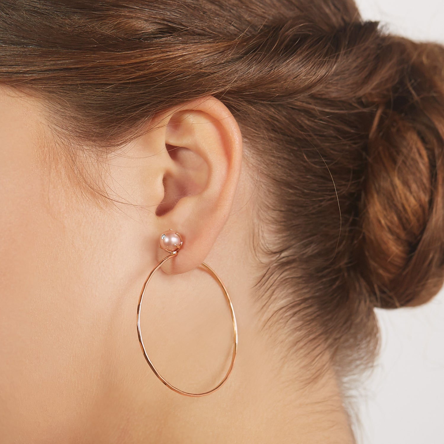 18k Rose Gold Pearl Stud Hoops