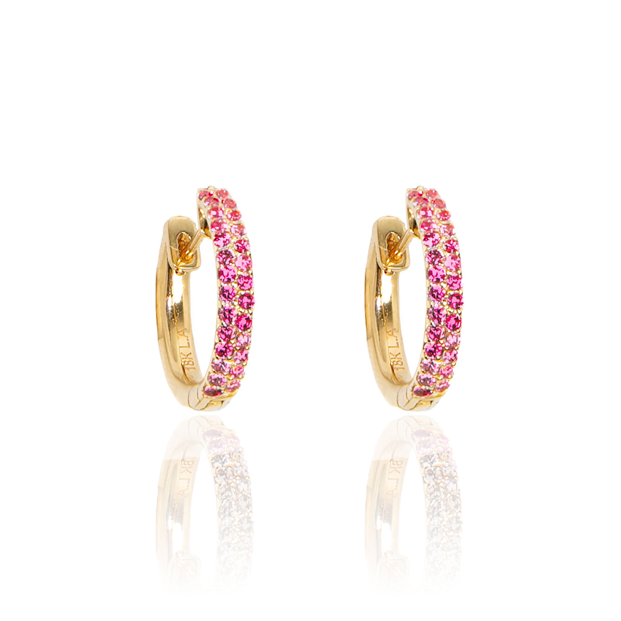 18K YG Pave Pink Sapphire Donut Huggies
