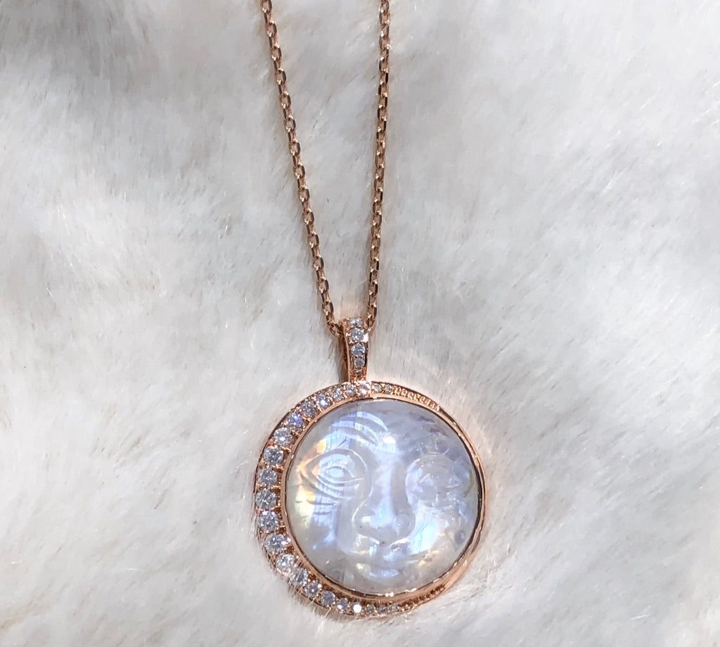 Moonstone Man in the Moon Necklace