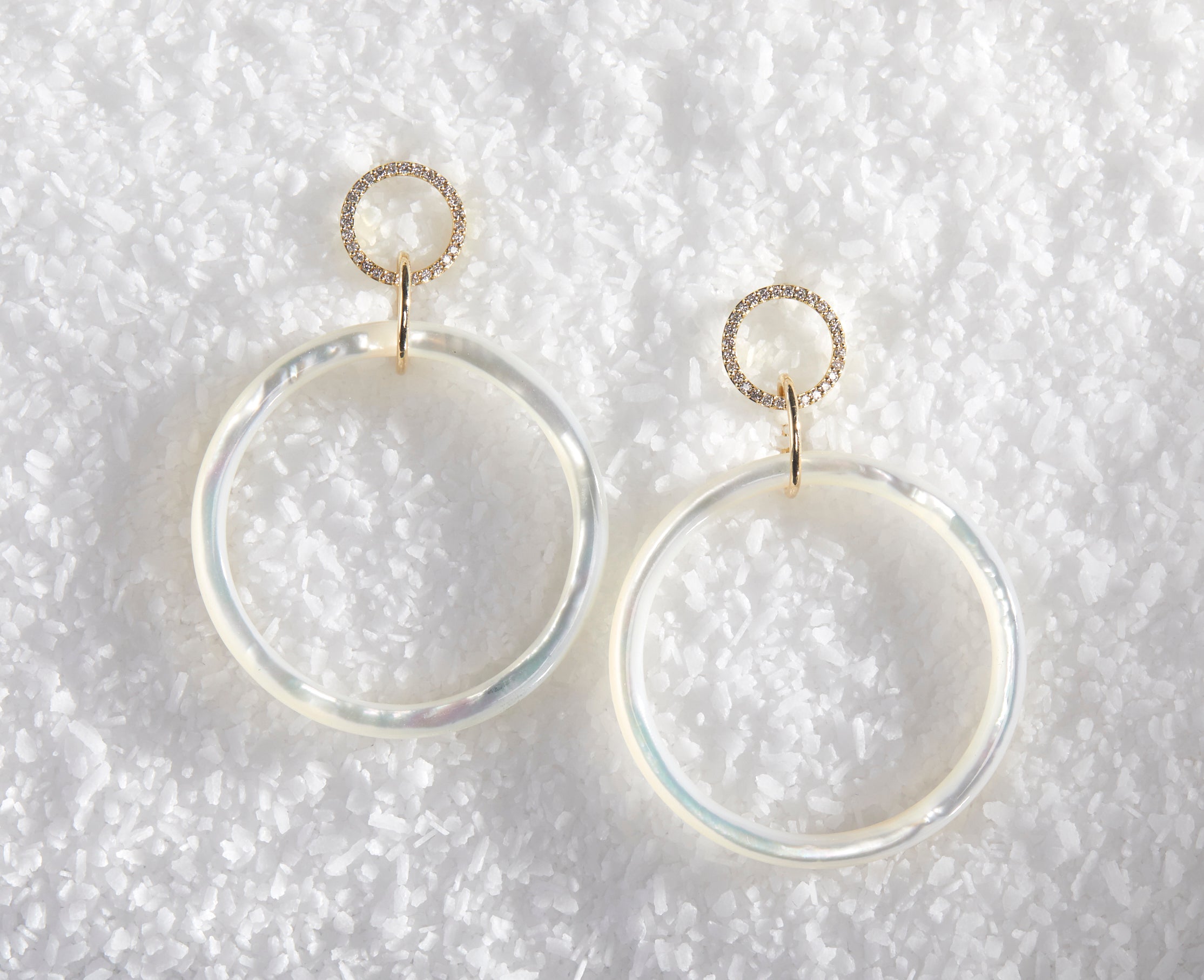 18k Double Ring Diamond Pave Mother of Pearl Hoops