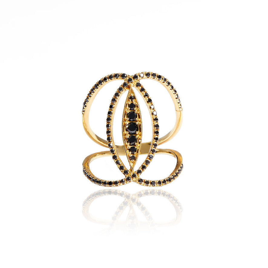 Black Diamond Marquis Ring in 18k Yellow Gold