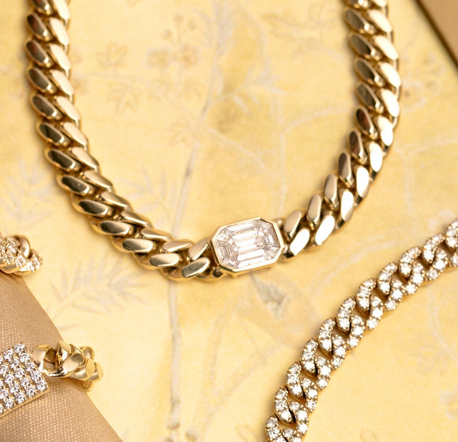 Miami Cuban Chain Choker with Center Mosaic Diamond