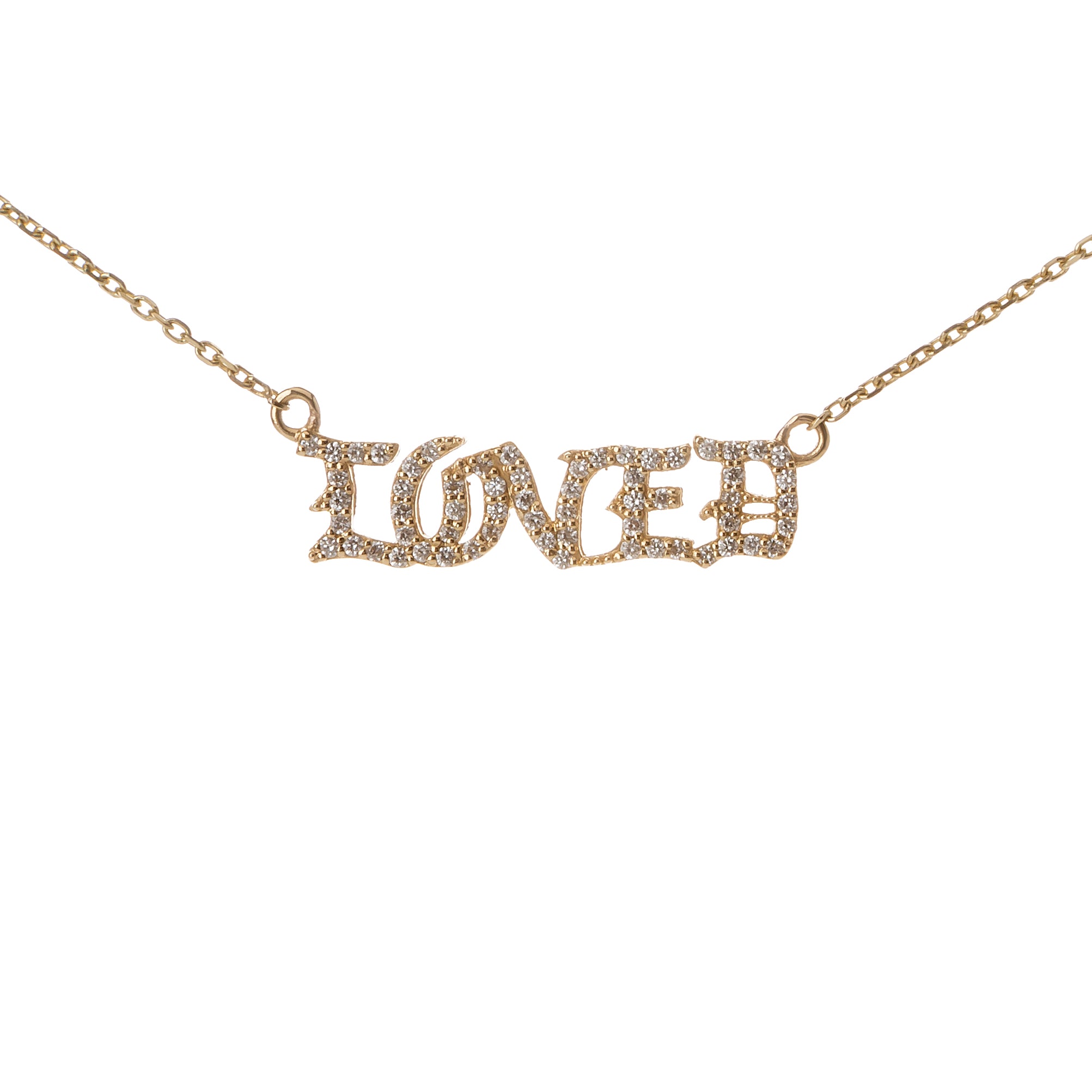 18k Yellow Gold Diamond Pavé Gothic Loved Necklace