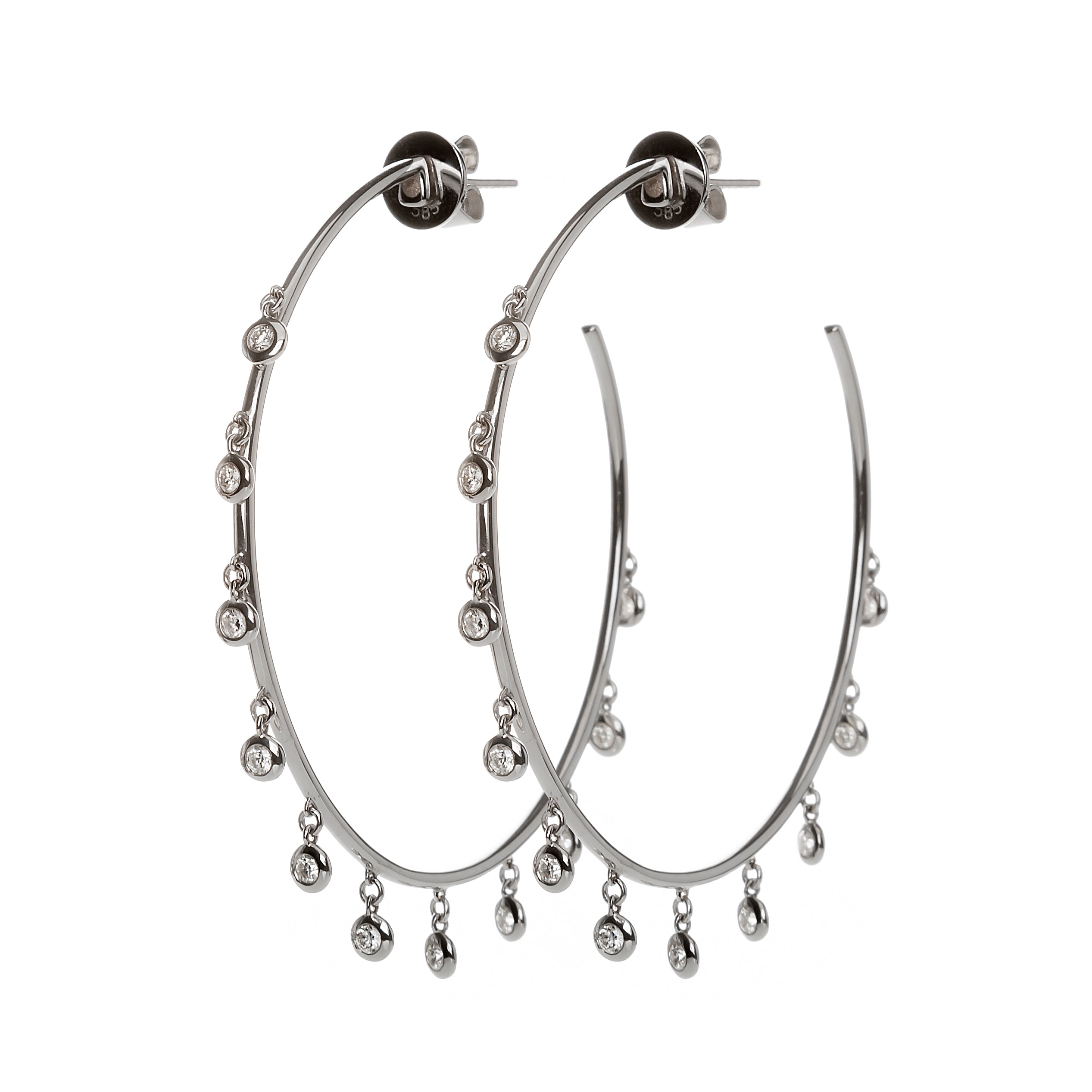 18k White Gold Diamond Gypsy Hoops
