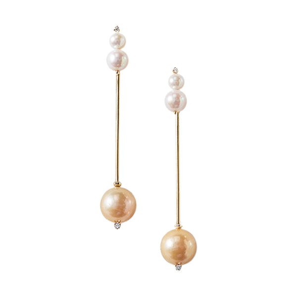 Triple pearl gold hatpin earrings