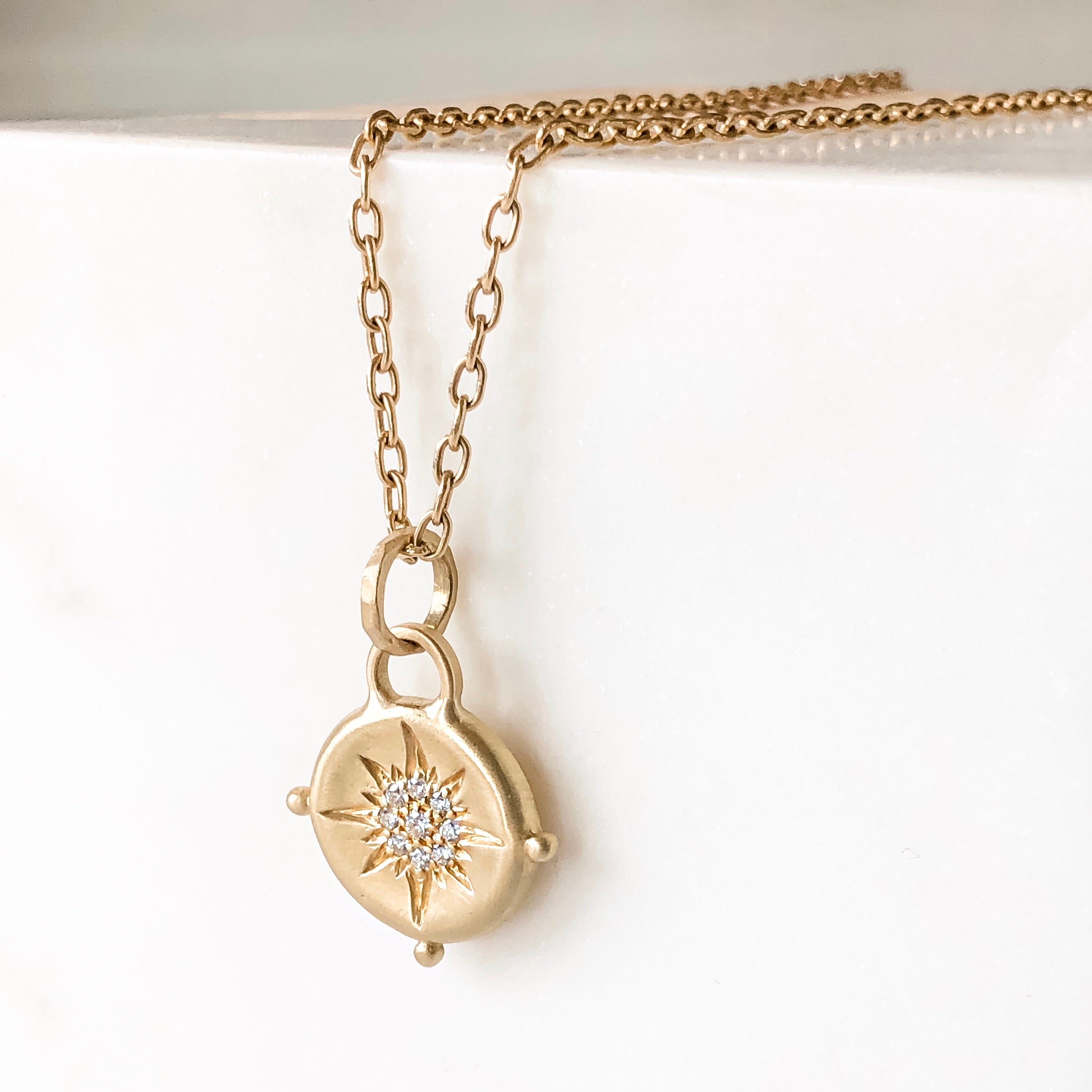 18k Gold Diamond Compass Amulet Necklace