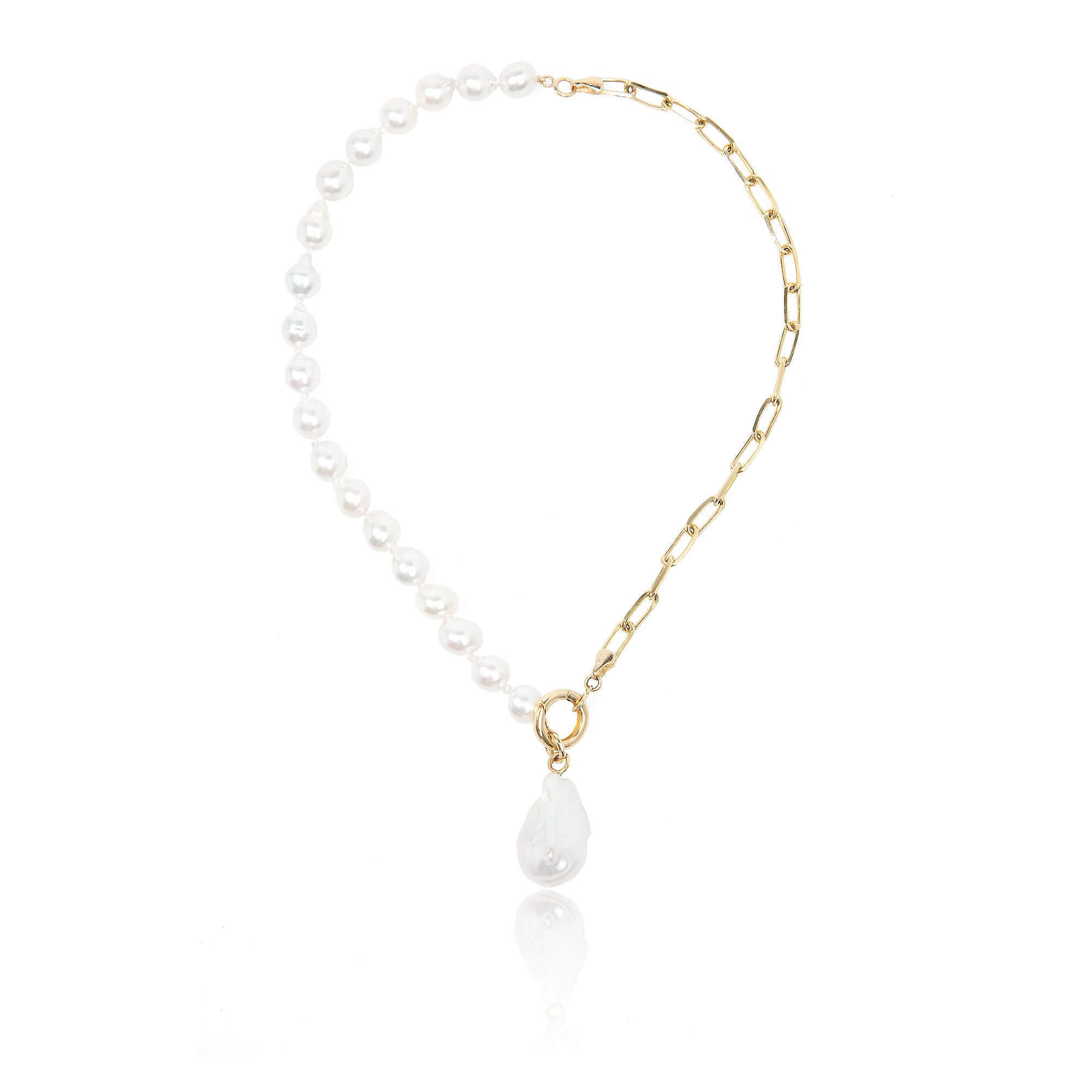 South Sea Long Link Necklace with Jumbo Baroque Drop