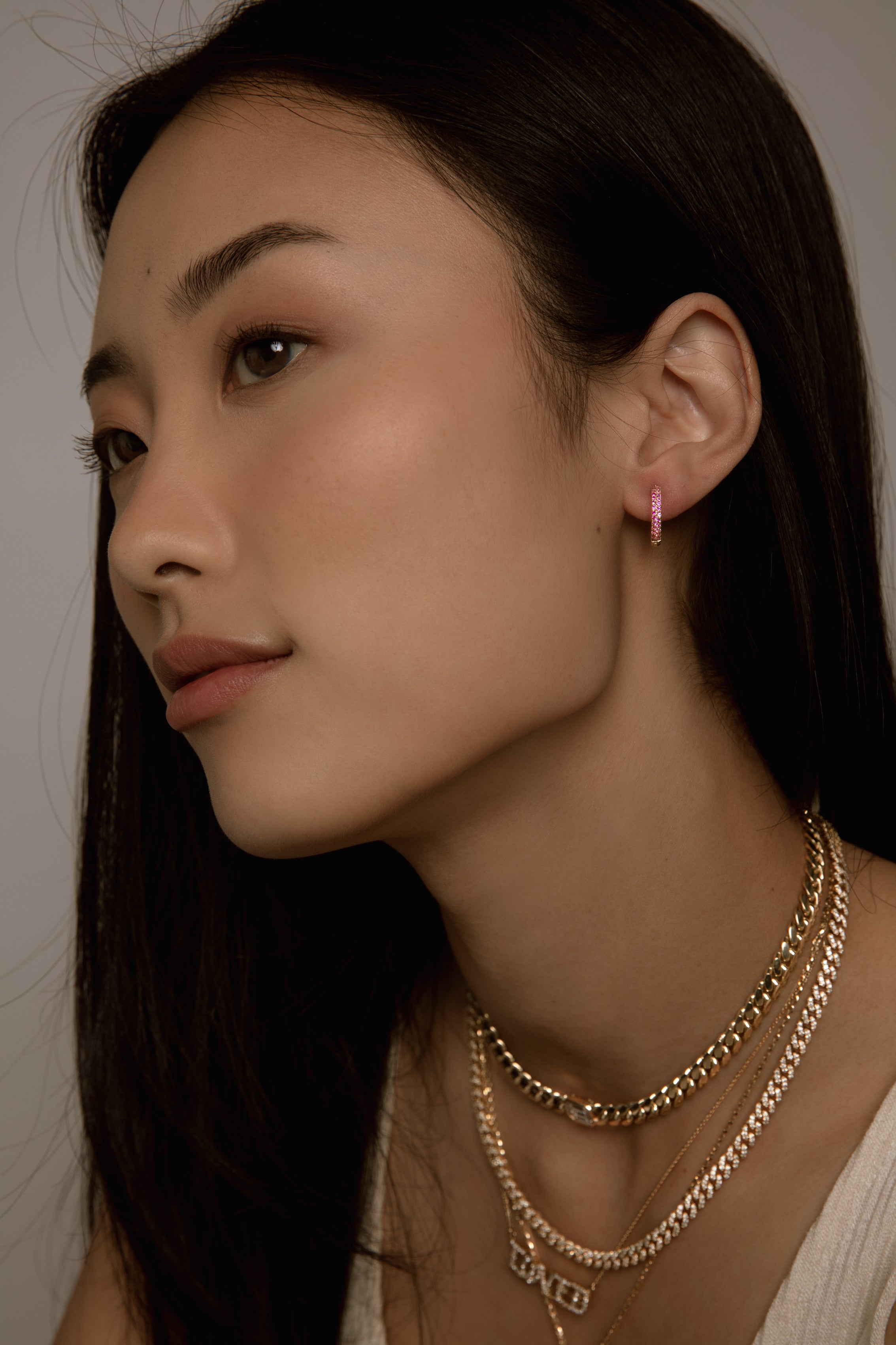 18K YG Pave Pink Sapphire Donut Huggies
