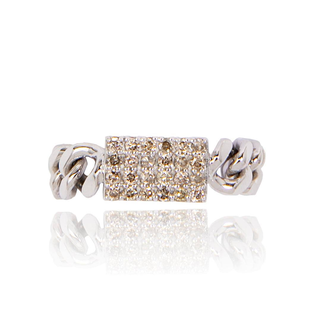 Cuban Chain Diamond Pavé Ring in Silver