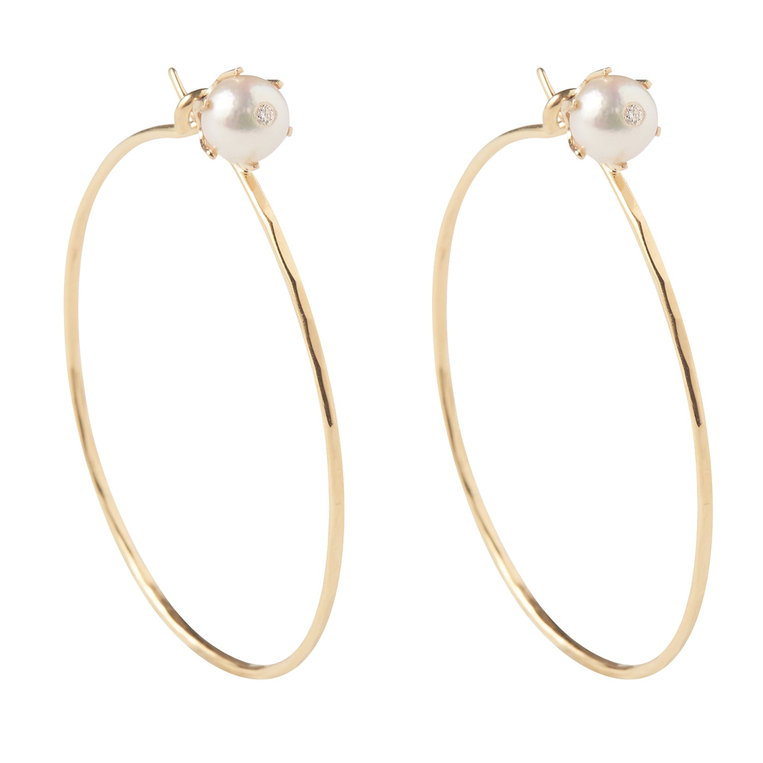 18k Yellow Gold Pearl Stud Hoops