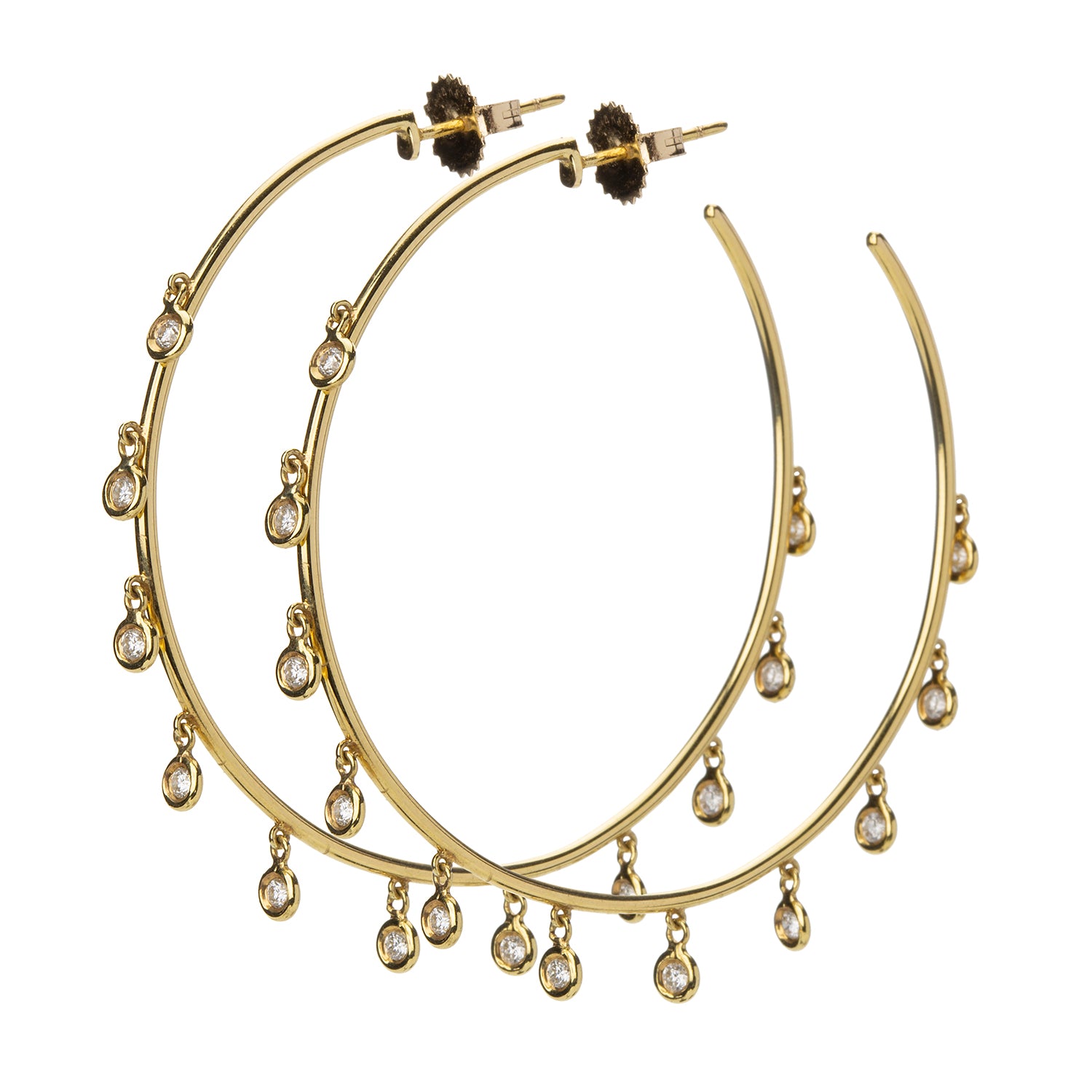 18k Yellow Gold Diamond Gypsy Hoops