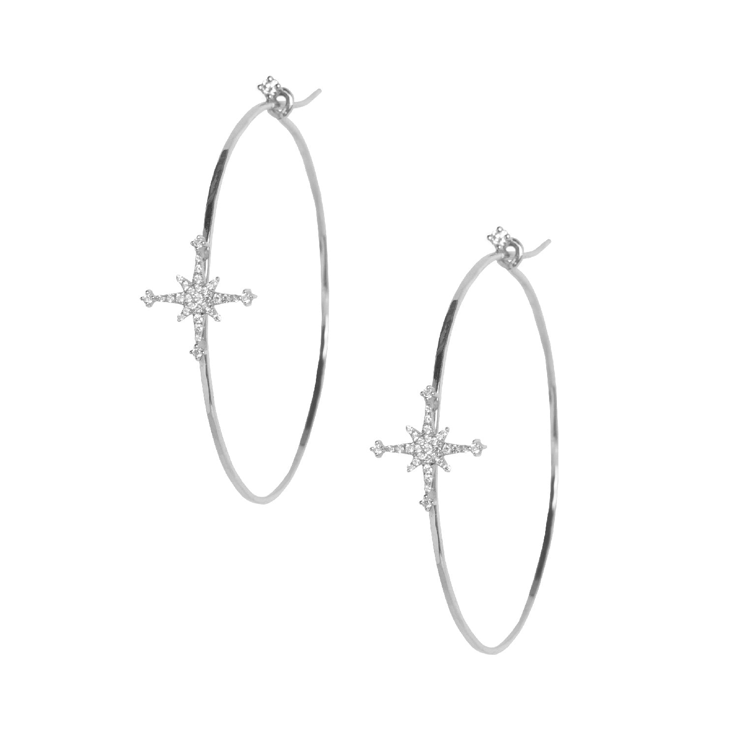 Diamond Stella Star Hoops in 18k White Gold