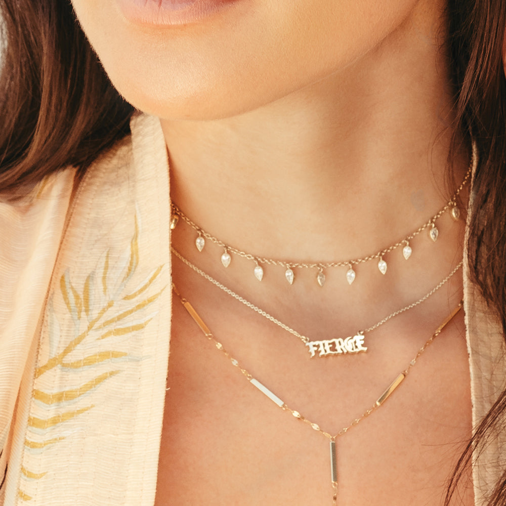 18k Gold Fierce in Gothic Letters Necklace