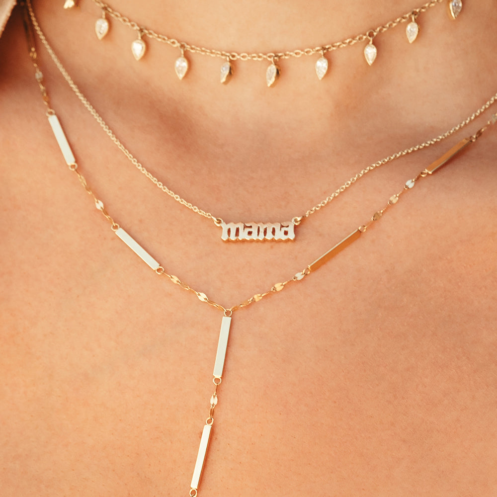 18k Gold Mama in Gothic Letters Necklace