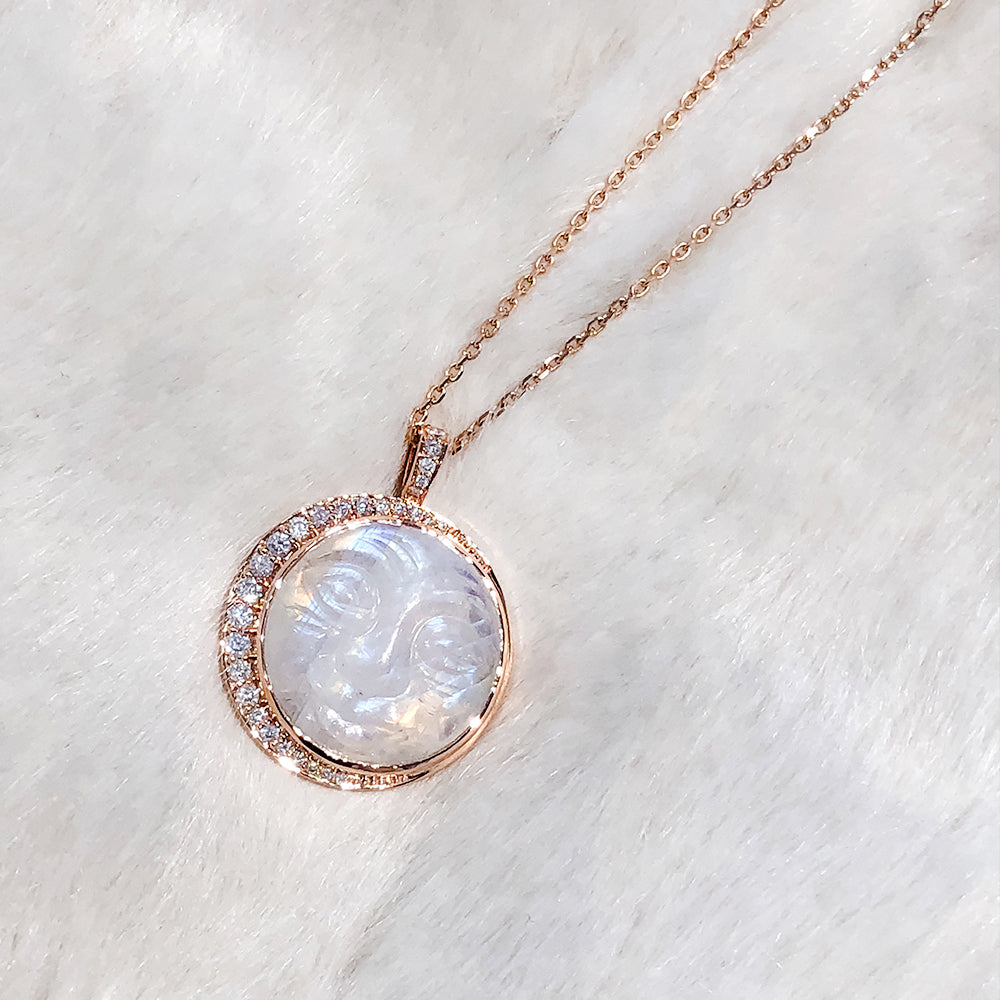 Moonstone Man in the Moon Necklace