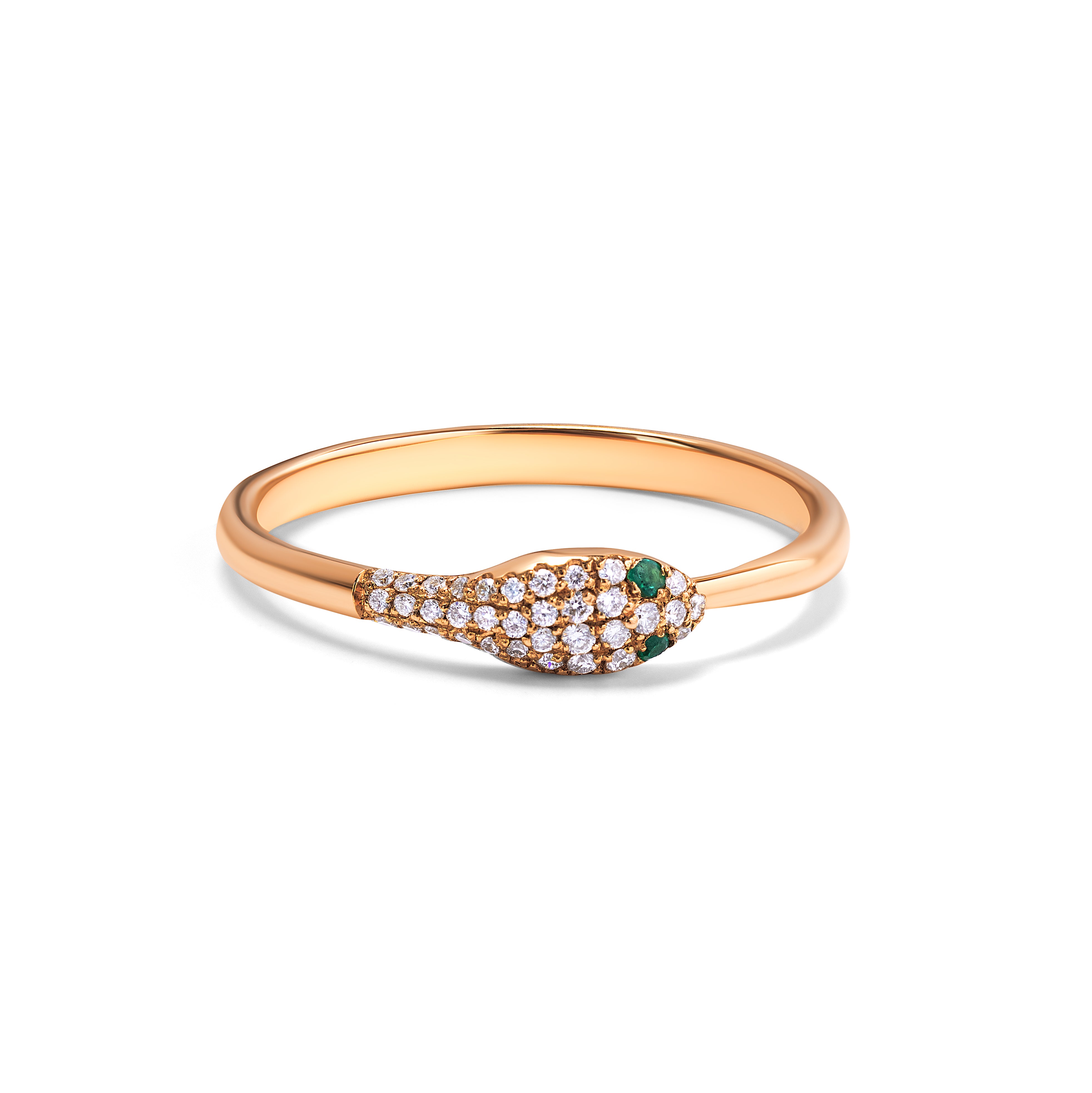 Diamond Emerald Snake Ring in 18k Yellow Gold