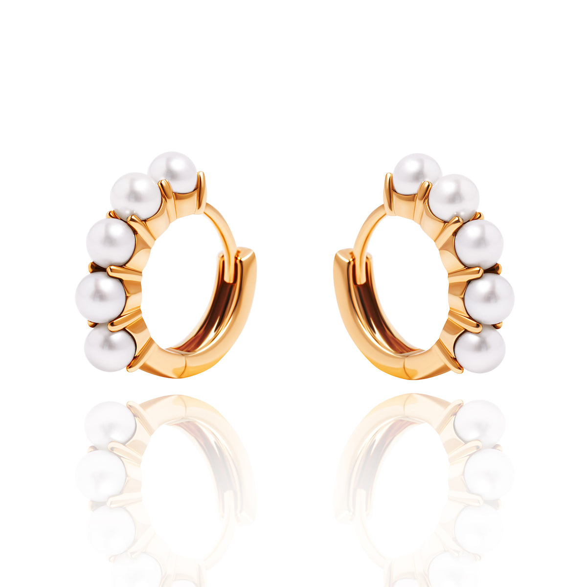 Pearl Huggie Hoops in 14K Gold