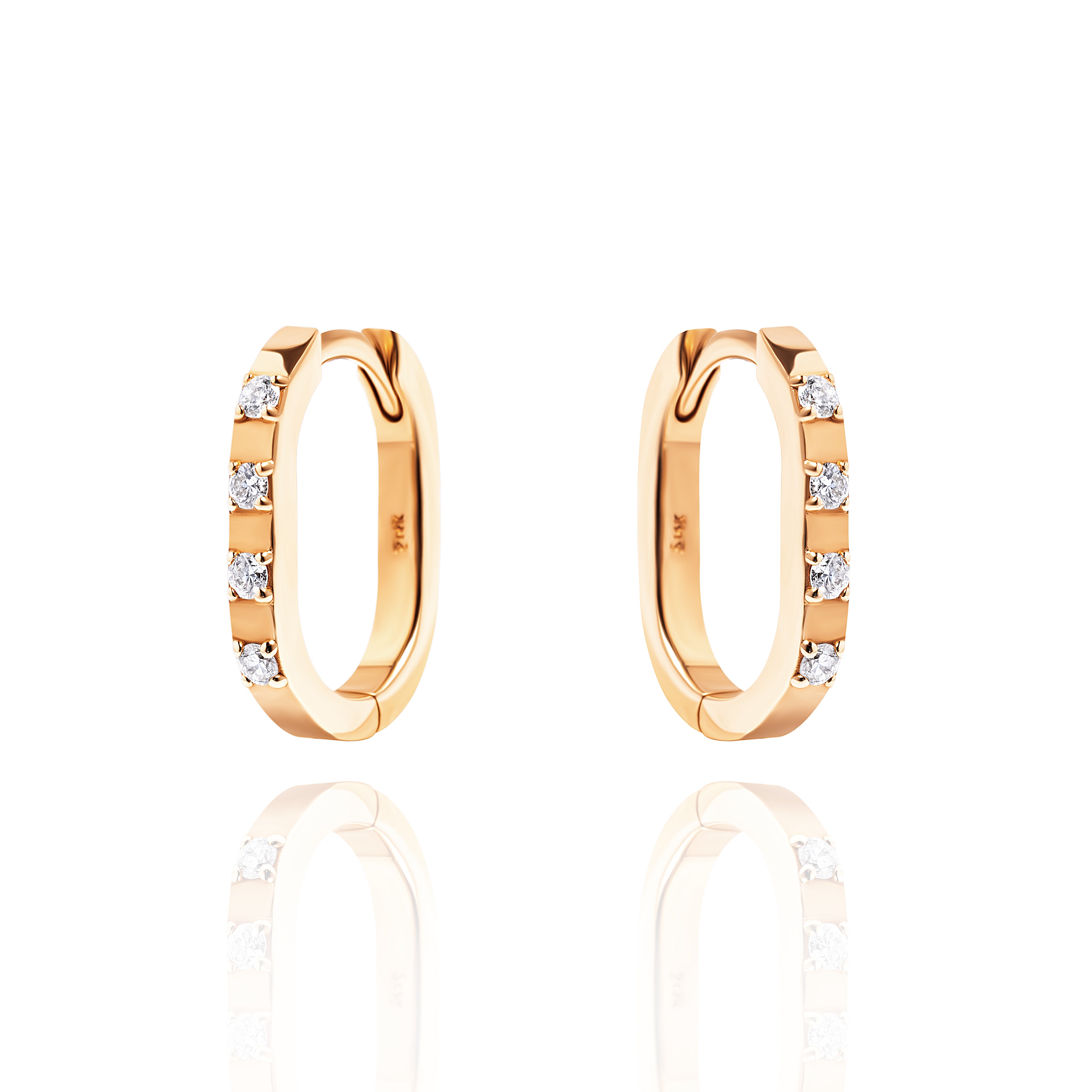 Diamond Elongated Huggie Hoops in 14k Yellow Gold