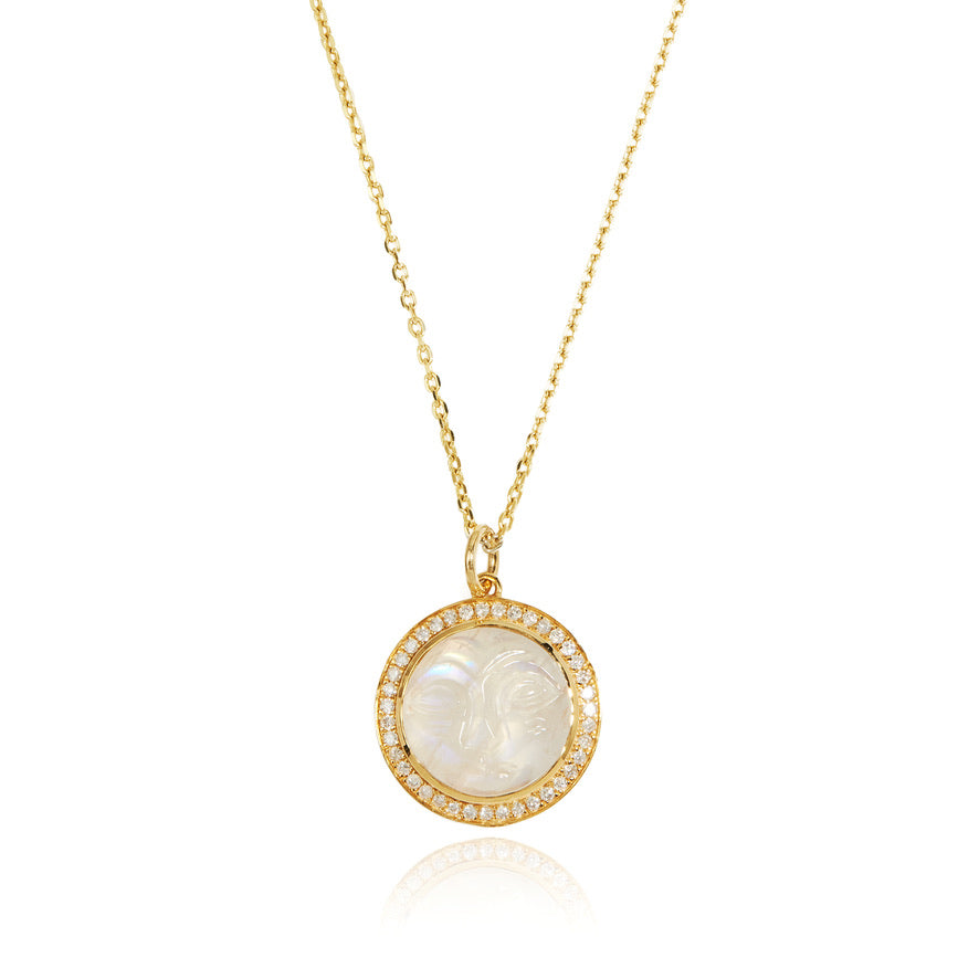 SMALL MOONSTONE MAN IN THE MOON PENDANT
