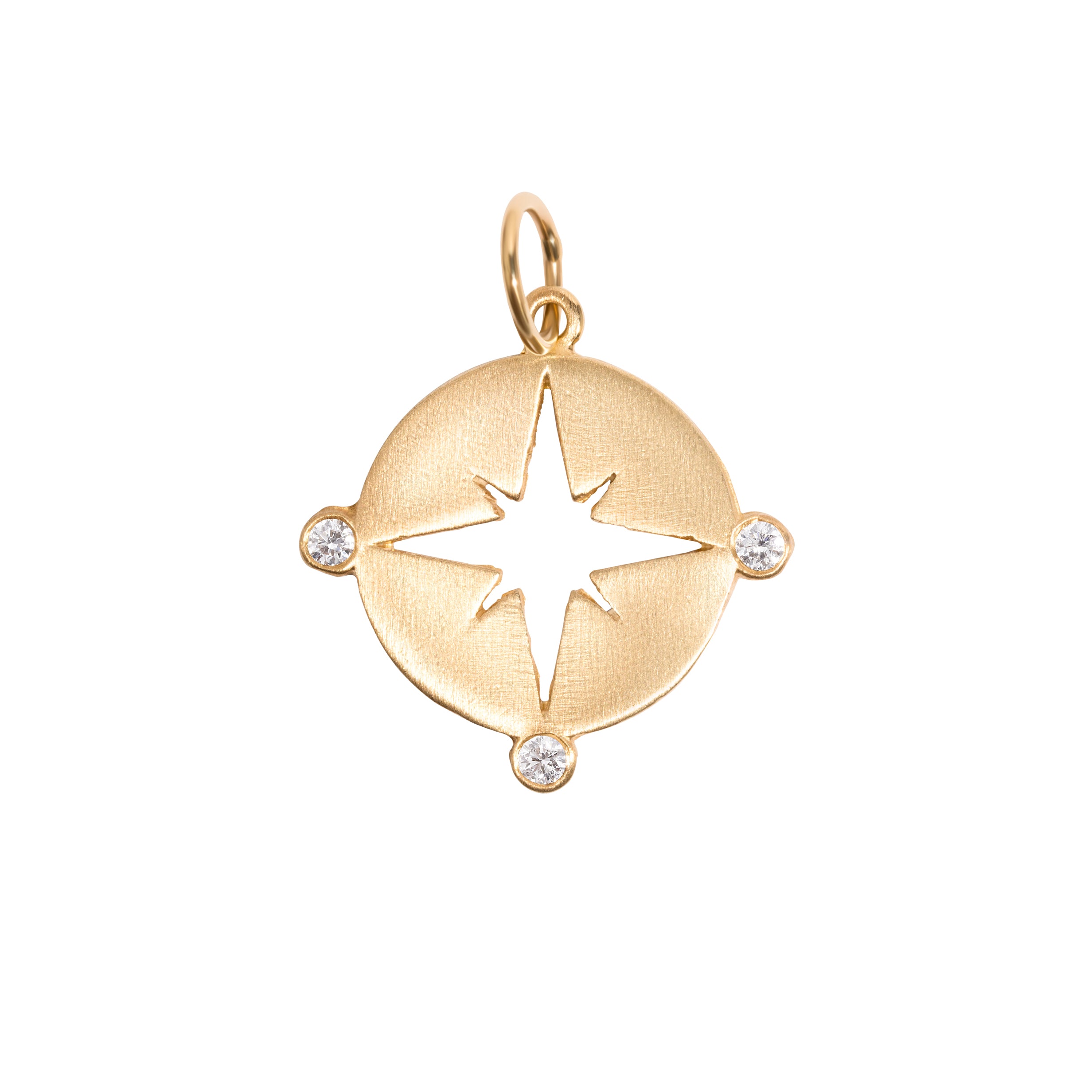 14k Gold Matte Mini Triple Diamond Compass Pendant
