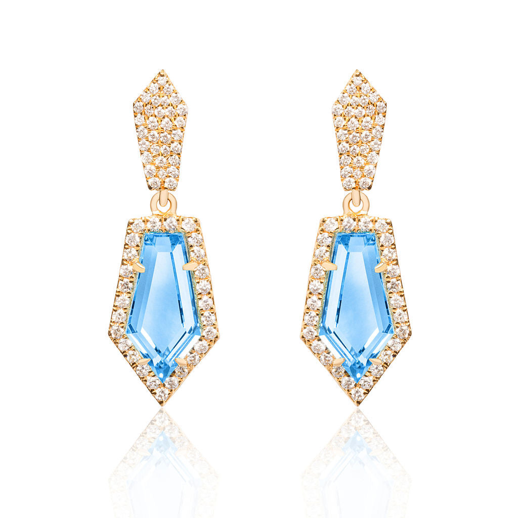 18K BLUE TOPAZ & DIAMOND KITE EARRINGS