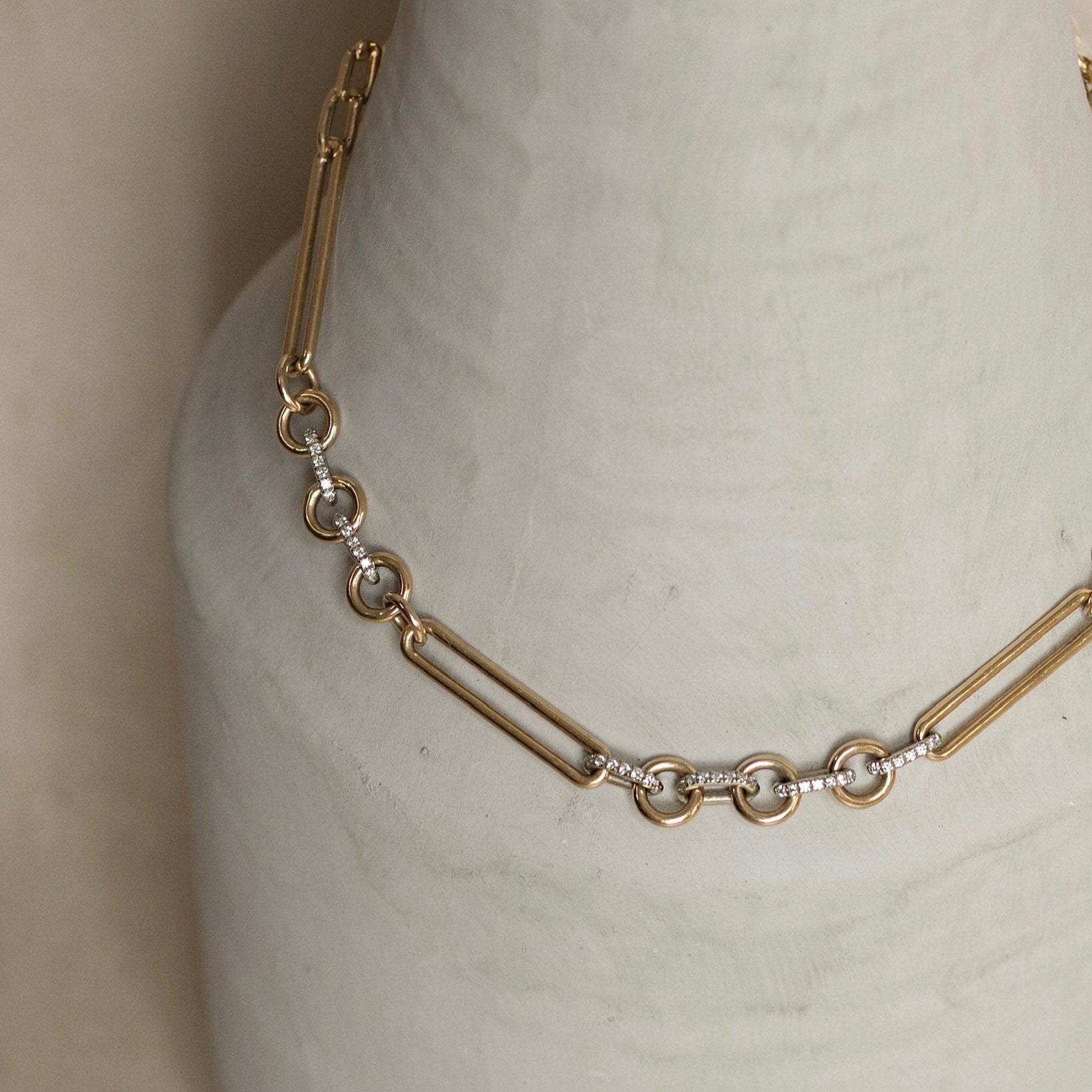 18k Gold Chunky Diamond Link Chain Necklace