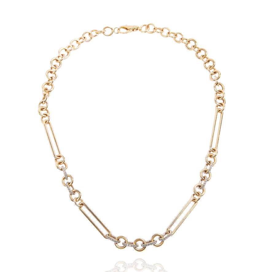 18k Gold Chunky Diamond Link Chain Necklace