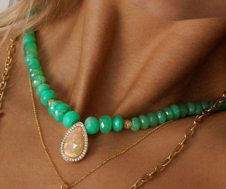 CHRYSOPHASE BEAD PERUVIAN AND ETHIOPIAN OPAL NECKLACE