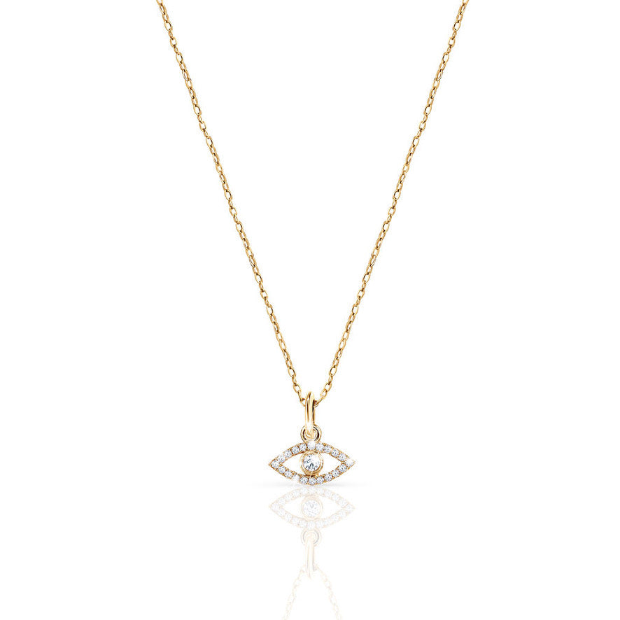 14K Yellow Gold Mini Diamond Evil Eye Necklace