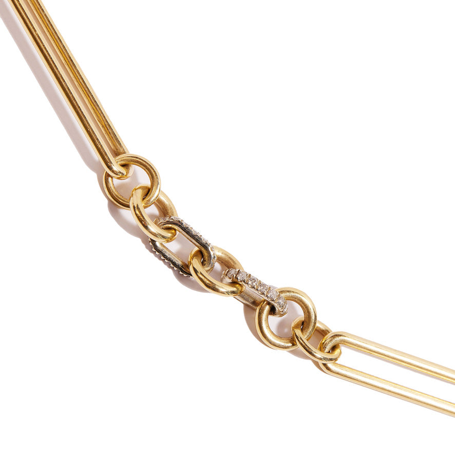 18k Gold Chunky Diamond Link Chain Necklace