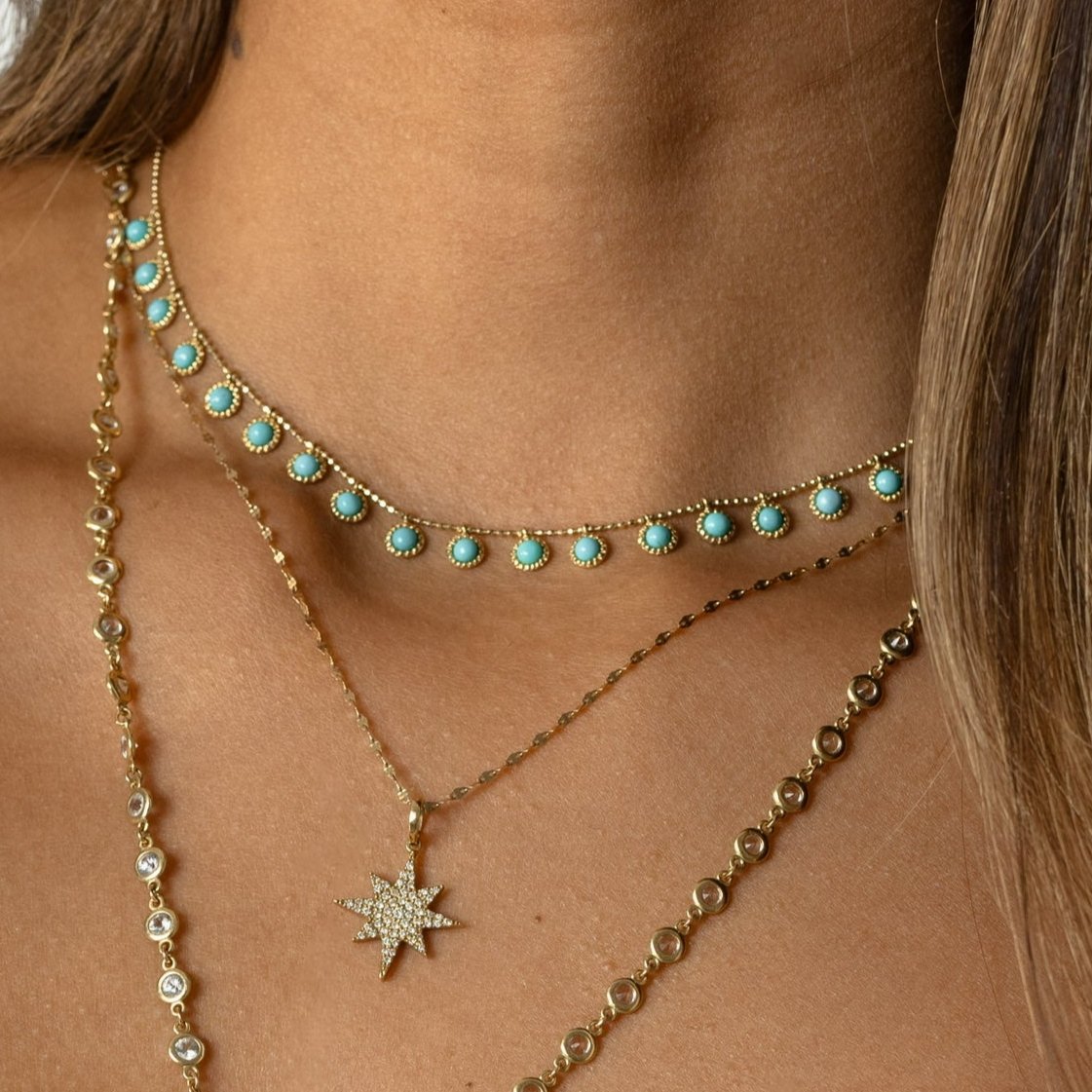 18k Gold Vintage Set Turquoise Drop Necklace