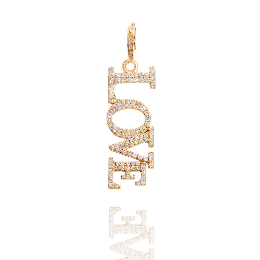 14k Yellow Gold Diamond Vertical Love Pendant