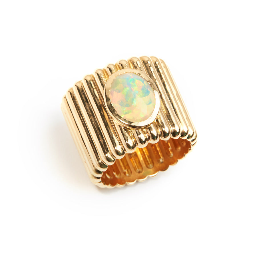 Ethiopian Opal Ring Fluted Ring