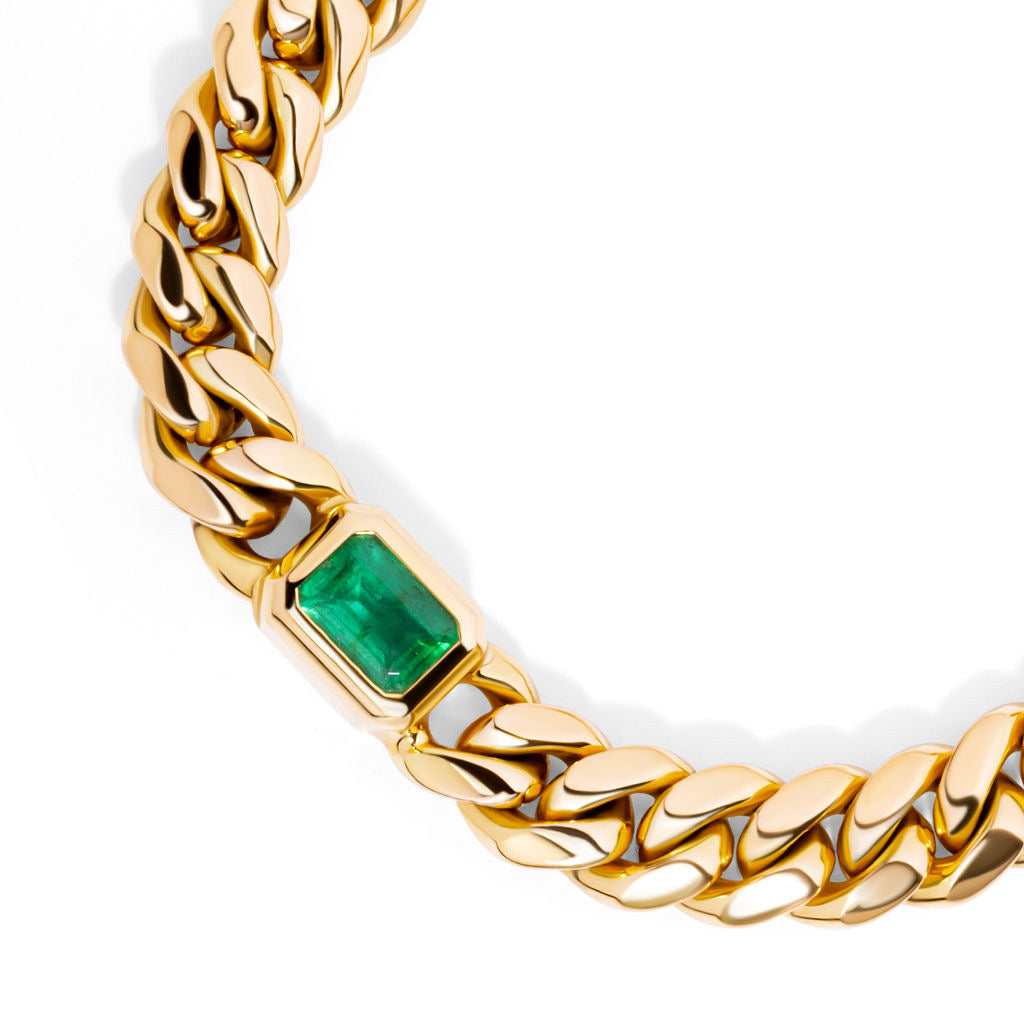 14k Yellow Gold Emerald Miami Cuban Chain Bracelet