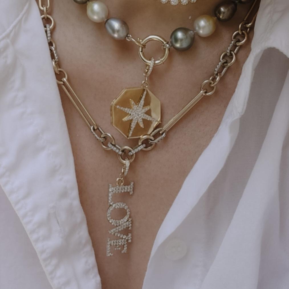 18k Gold Chunky Diamond Link Chain Necklace