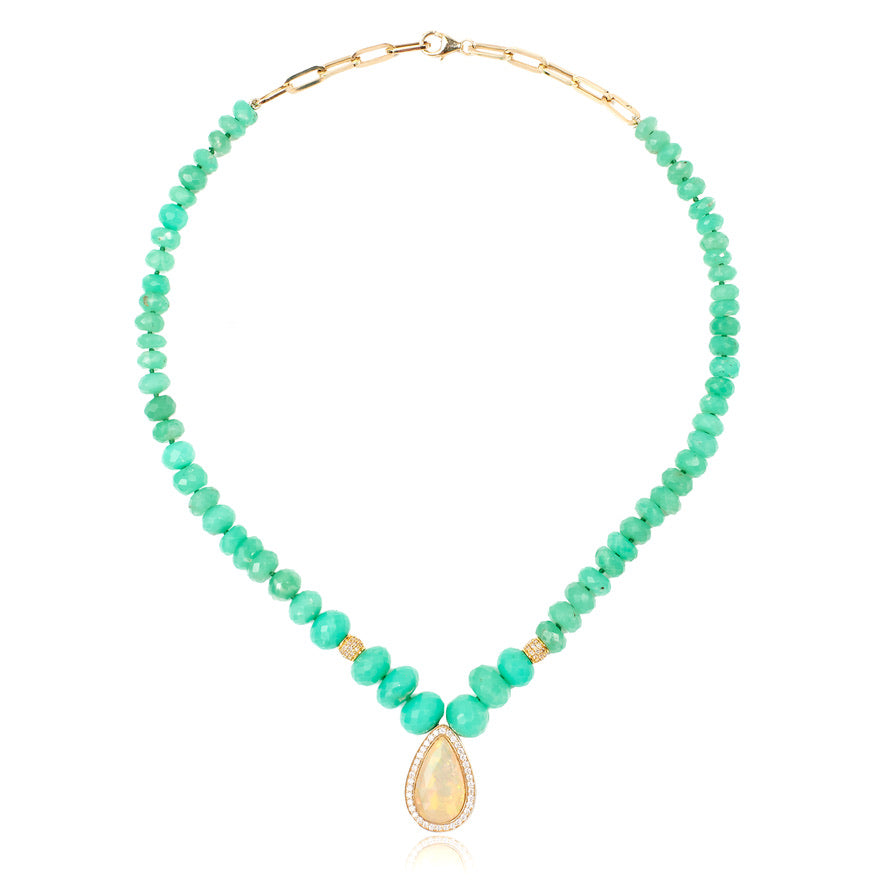 CHRYSOPHASE BEAD PERUVIAN AND ETHIOPIAN OPAL NECKLACE