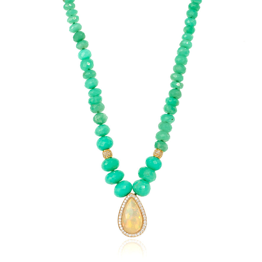 CHRYSOPHASE BEAD PERUVIAN AND ETHIOPIAN OPAL NECKLACE