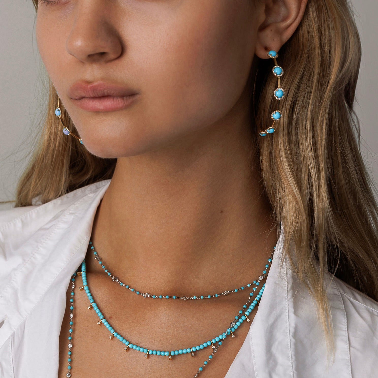 TURQUOISE DIAMOND DROP NECKLACE