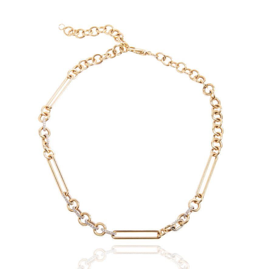 18k Gold Chunky Diamond Link Chain Necklace