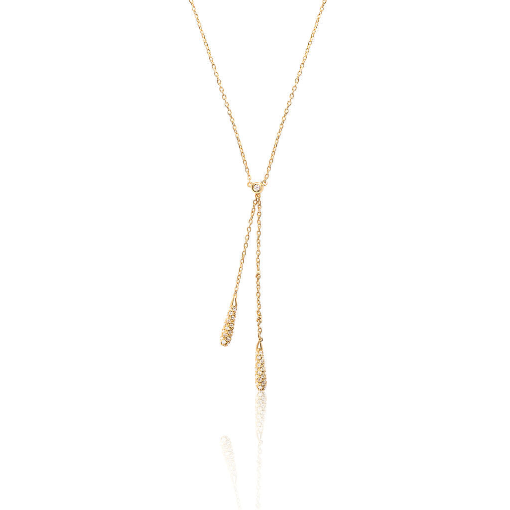 18k Yellow Gold Double Diamond Drop Lariat