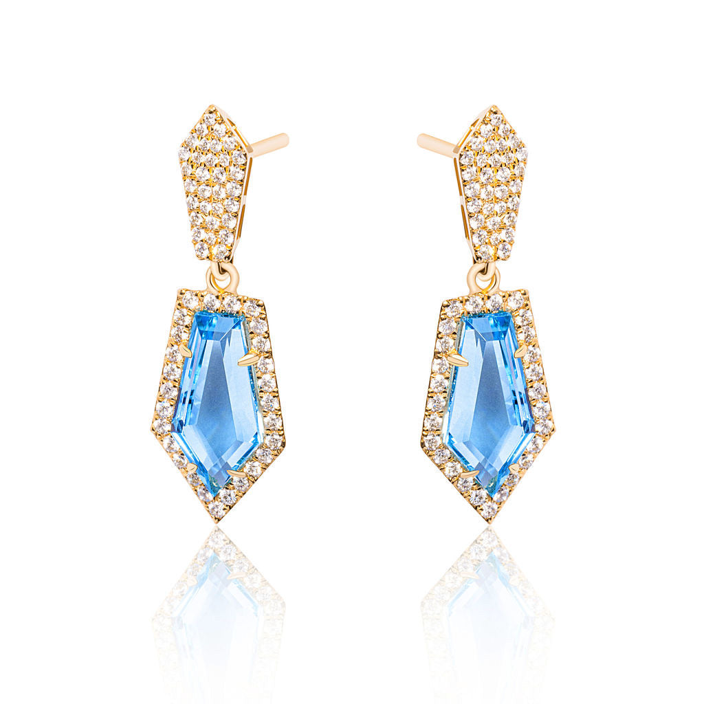 18K BLUE TOPAZ & DIAMOND KITE EARRINGS