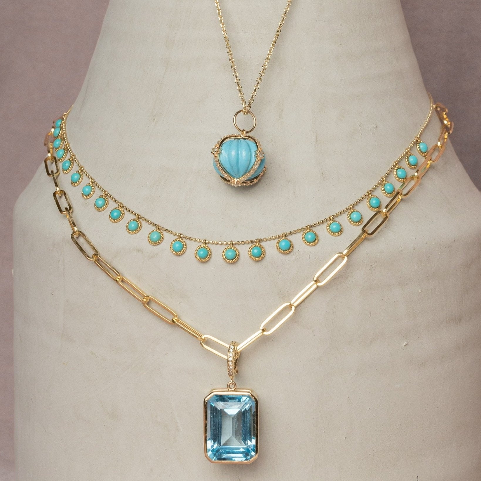 18k Gold Vintage Set Turquoise Drop Necklace